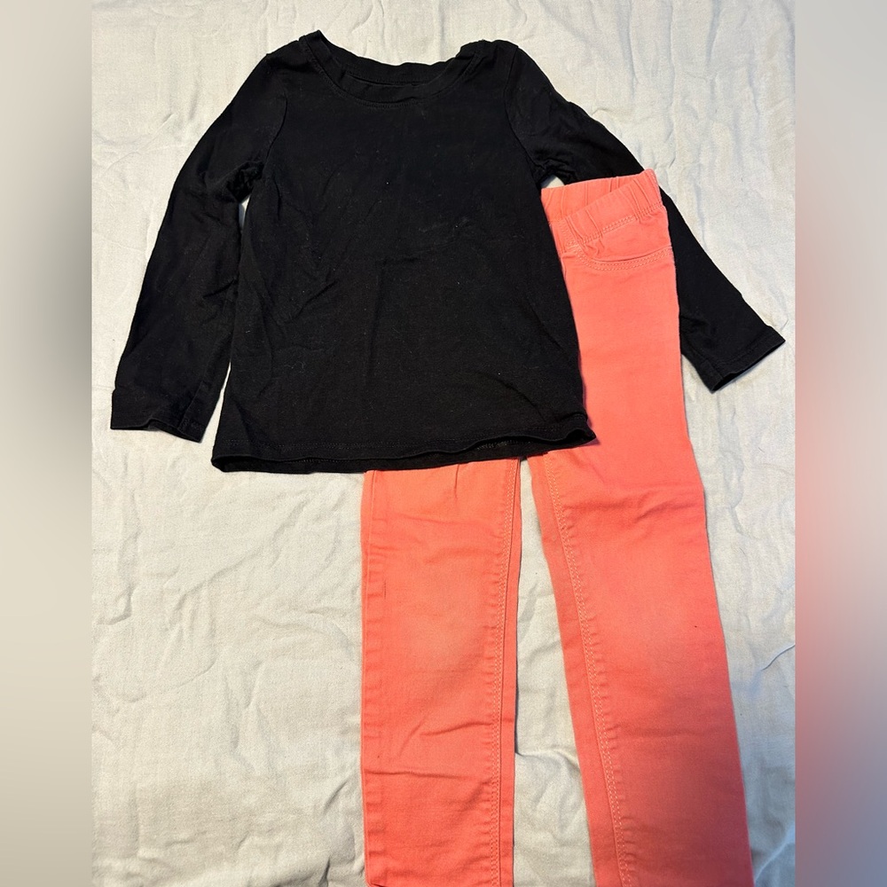Black Long Sleeve Top and Coral Pants Bundle